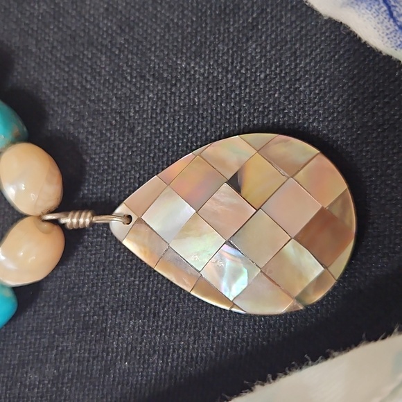 Unique Turquoise and Tan Beaded Necklace and Bracelet Set - Picture 12 of 15